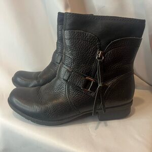 Clarks Riddle Avant Black Ankle Boots with Zipper and Strap Detail